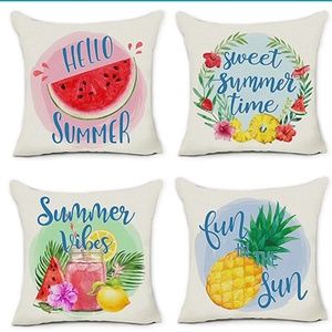 NEW Pineapple Watermelon Summer Farmhouse Pillow Covers 20x20 (Set of 4)